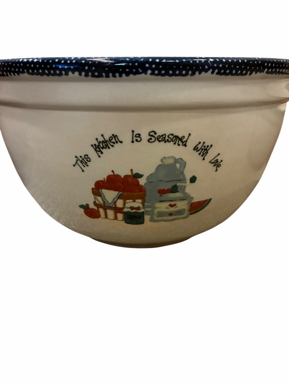 Vintage Classic Cottagecore Stoneware Mixing Bowl 10" & 7" White with Blue Rim